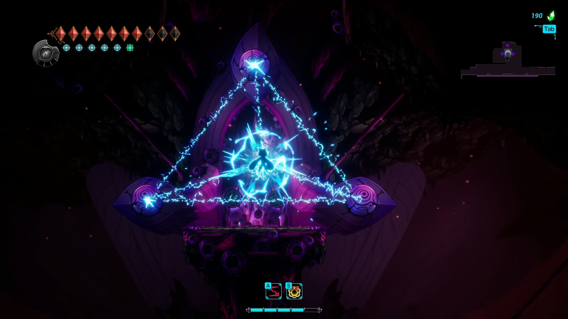 Kisha channels glowing power before a boss altar in Fatal Claw