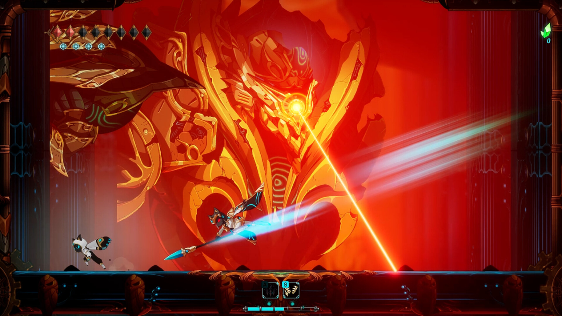 Kisha fights a boss inside the golden halls of Elord Castle